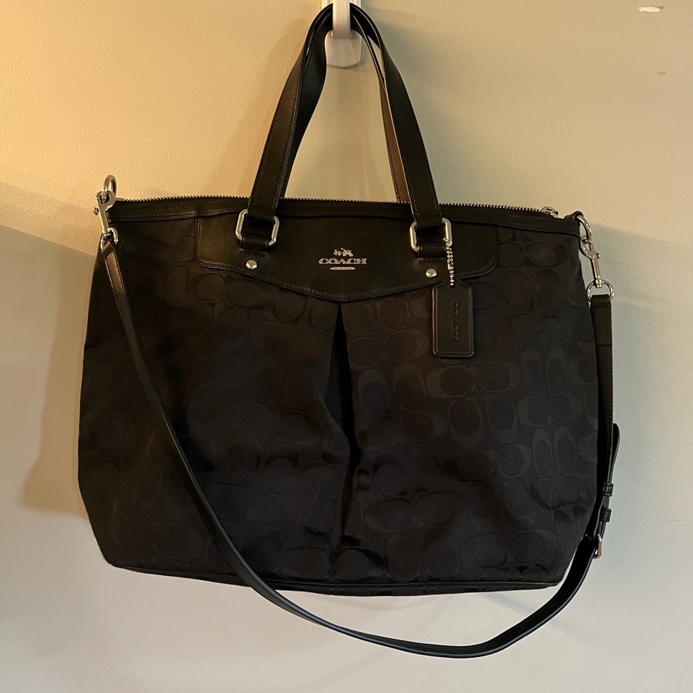 Coach Black Tote crossbody purse with Signature Pattern canvas vintage NWOT